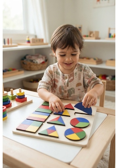 Renkli Şekiller 30 Parça Ahşap Eğitici Zeka Geliştirici Geometrik Şekiller Puzzle