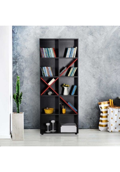 Gaming 10 Raflı Kitaplık - Antrasit-kırmızı 75x188x30 Cm Gxyxd