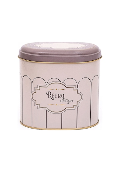 Retro Desenli Oval Metal Saklama Kabı 14 x 12 x 13 CM 1.4 L Çok Renkli