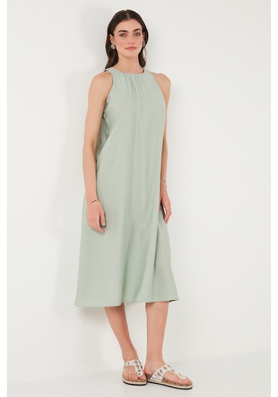 Lela Regular Fit Halter Yaka Midi Boy Bayan Elbise 67810049 Yeşil