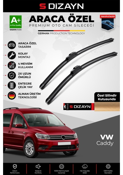 S-dizayn Vw Caddy 3 Ön Cam Silecek Seti 2015-2020 Premium Araca Özel 60-45 Cm A+ Kalite