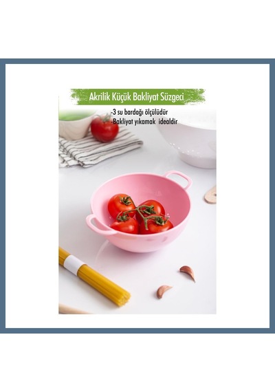 Buradabulabilirsin Akrilik Soft Pembe Mini Pirinç Süzgeçi & Bakliyat Süzgeçi 3 Su Bardağı Ölçülü Bbz