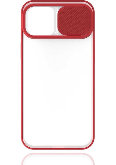 Noktaks - Apple Uyumlu iPhone 12 - Kılıf Slayt Sürgülü Arkası Buzlu Lensi Kapak - Kırmızı