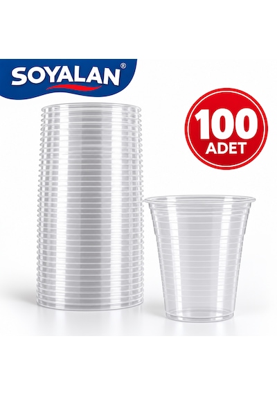 Soyalan 100'lü Plastik Bardak Şeffaf Tek Kullanımlık Su Meşrubat Bardağı