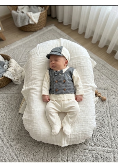 Baby Zuhu %100 Pamuk Atlı 10'lu Erkek Bebek Hastane Çıkışı Seti 0-3 Ay Beyaz