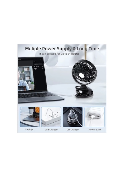 Mandallı Şarjlı Fan Mini Klima Vantilatör Ev Araç Bebek Arabası Led Ekranlı Serinletici Fan
