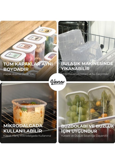 Vienev Renkli Etiketli Kare Erzak Saklama Kabı Beyaz 9'lu Çok Renkli