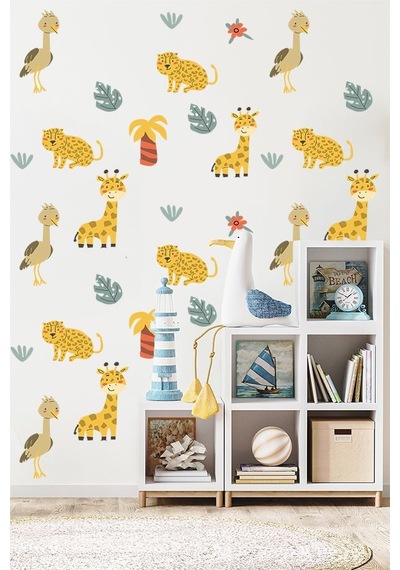 Safari Dostları Temalı 50 Parça Çocuk Ve Bebek Odası Dekoratif Duvar Sticker Seti