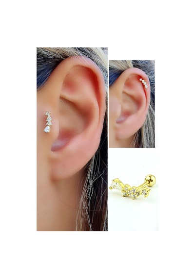 Zirkon Taşlı 925ayar Gümüş Üzerine Altın Kaplama Tragus Ve Helix Kikirdak Piercing Altın