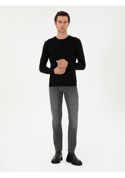 Cacharel Siyah Slim Fit Kaşmir İpek Karışımlı Bisiklet Yaka Triko Kazak
