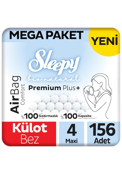 Sleepy Bio Natural Premium Plus Airbag Comfort Mega Paket Külot Bez 4 Numara Maxi 156 Adet