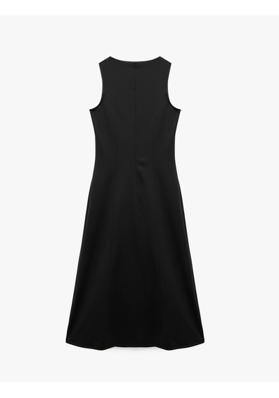 Koton Dikiş Detaylı Slim Fit Bisiklet Yaka Kolsuz Midi Elbise Siyah 7wak80090ek