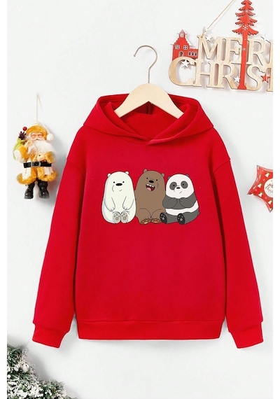 Uyguntarz Çocuk Kafadar Ayılar Baskılı Sweatshirt Kırmızı