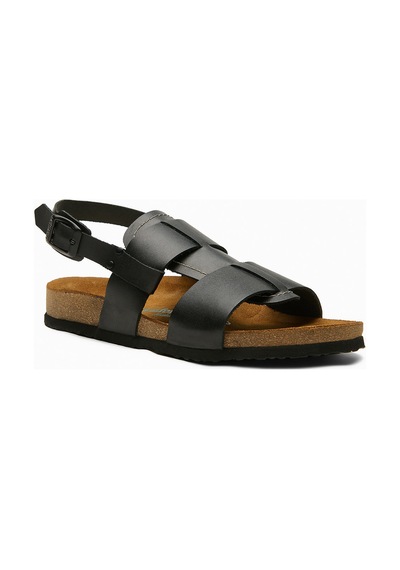 Comfortfusse Likya - Erkek Ortopedik Hakiki Deri Sandalet Siyah Nubuk Deri