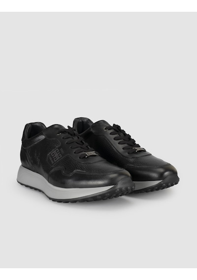Cabani Siyah Erkek Hakiki Deri Sneaker Ayakkabı
