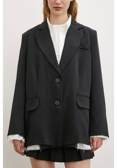 Never More Cep Kapaklı Kesik Detaylı Blazer Ceket Siyah Siyah