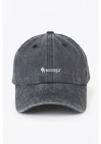 Woneagle Unisex Siyah Yıkamalı Eskitme Vintage Nakış Logolu Beyzbol Şapkası Kep Siyah Siyah