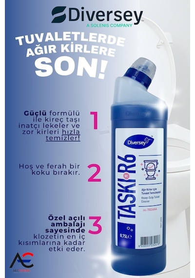Diversey Tuvalet Temizleyici Taskı R6 Wc 750ml 6 Adet + Hassas Temizlik Süngeri 1 Adet 160gr