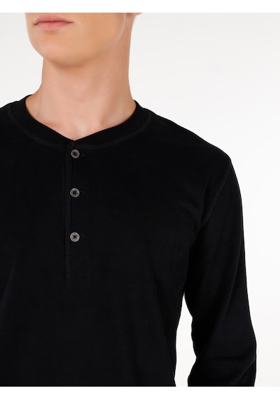 Colin's Colins Regular Fit Düğmeli Yaka Basic Siyah Erkek Uzun Kol Tişört Cl1065875 Siyah