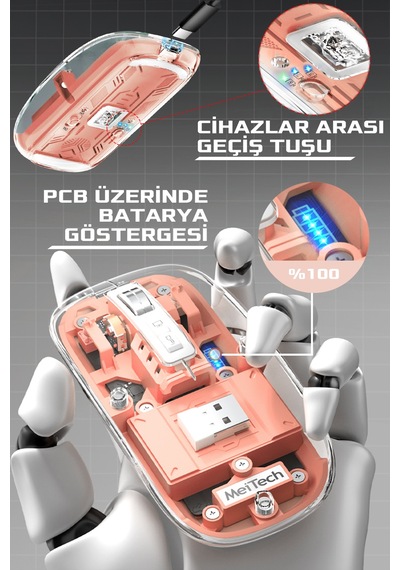Sessiz Kablosuz Wireless Magic Mouse, Dpi 2400, Şarj Edilebilir, 2.4ghz+bt 5.0, Diğer