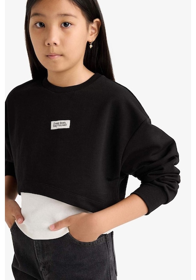Defacto Kız Çocuk 2li Takım Relax Fit Bisiklet Yaka Baskılı Sweatshirt Atlet F2797a825aubk81 Siyah