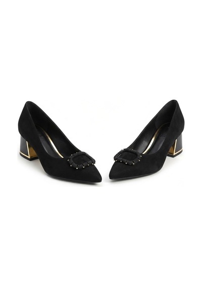 Kindep Park Moda Toka Detaylı Galveniz Ökçe Kadın Ayakkabı Siyah