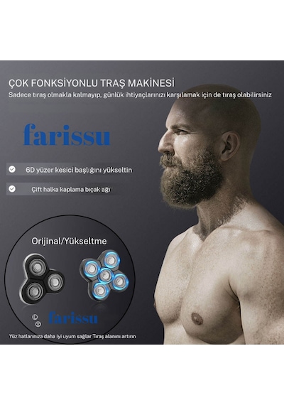 Rq8860 Erkek Bakım Ve Tıraş Seti 5 Bıçaklı Şarj Edilebilir Kel Kafa Ve Yüz Tıraş Makinesi