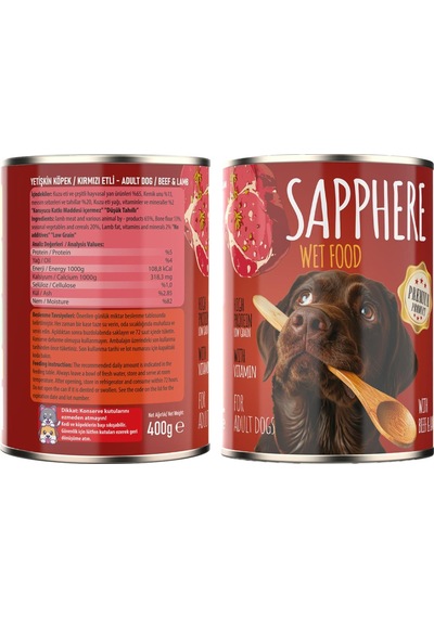 Sapphere Kırmızı Etli Yetişkin Köpek Maması Konserve 12 x 400 G