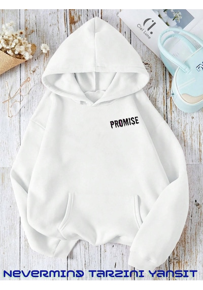 Nevermind Unisex Just The Ön Arka Baskılı Oversize Kapşonlu Sweatshirt 3 I Beyaz