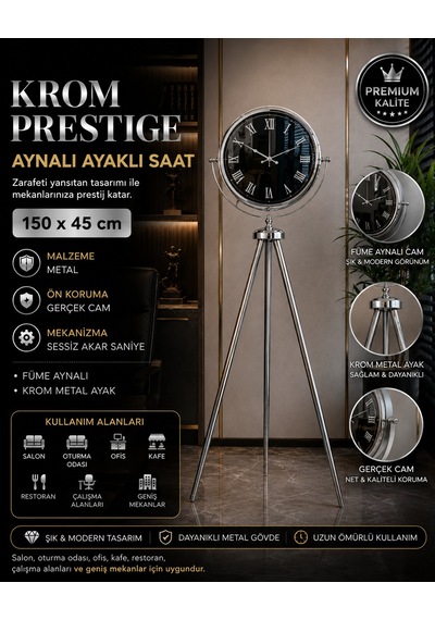 Krom Prestıge Aynalı Tripod 150 X 45 Cm Ayaklı Saat