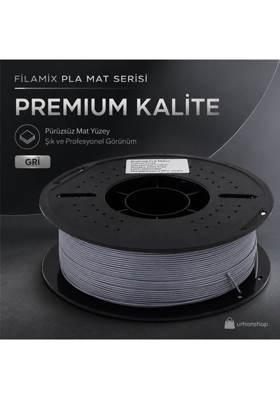 Filamix Pla Mat Gri Filament 1.75mm 1kg Mat Yüzey Kalitesi