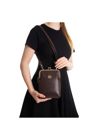 Newish Polo Kadın Siyah Çapraz Klipsli Şık Moda Omuz Çantası - New383 Kahverengi