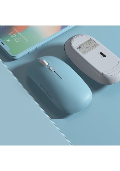 Apple Uyumlu MacBook Laptop iPad Şarj Edilebilir Bluetooth + 2.4ghz Wifi Kablosuz Sessiz Mause Fare Açık Mavi