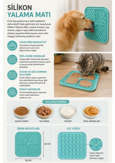 Silikon Yeşil Kaymaz Yavaş Yeme Kedi Köpek Mama Ezmesi Yalama Matı Mt286ys