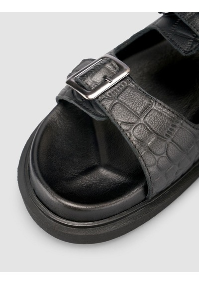 %100 Hakiki Deri Croco Desen Siyah Erkek Terlik Siyah