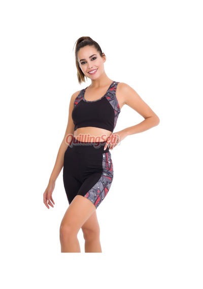 Siyah Renk Lady 4013 Kadın Kısa Tayt Büstiyer Spor Takım Siyah - Mavi