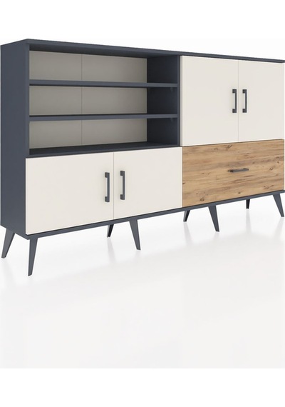 Arges Konsol 5 Raflı Tek Çekmeceli 4 Kapaklı 176x30x99 Antrasit-a Antrasit-aytaşı/çam Arges Konsol 5 Raflı Tek Çekmeceli 4 Kapaklı 176x30x99 Antrasit-a Antrasit-aytaşı/çam
