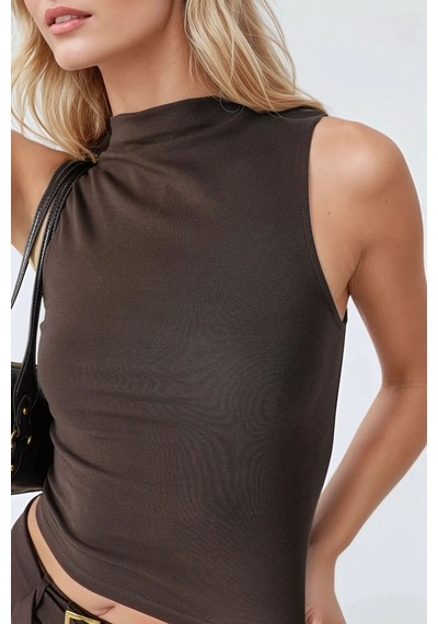 Hiccup Busem Slim Fit Bisiklet Yaka Örme Bluz Mocha Kahvesi