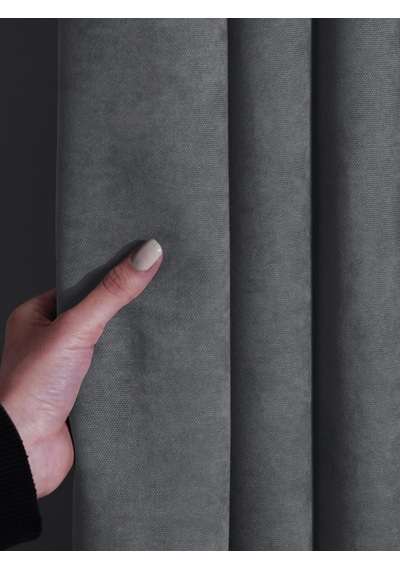 Kadife Dokulu Gümüş Gri Pileli Ada Fon Perde, 140x260 Cm Çok Renkli
