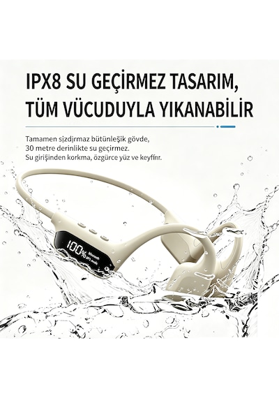Kemik İletimli Yüzme Kulaklığı, 32gb Dahili Depolama, Ip68 30m Derin Su Geçirmez Beyaz
