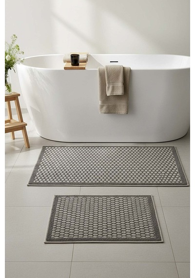 Petek Desenli 2 Li Banyo & Klozet Paspas Takımı Gri