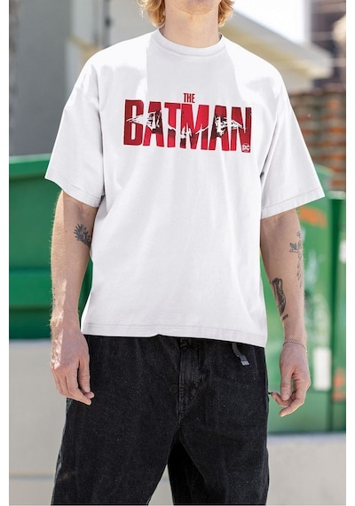 The Batman Dc Karakter Baskılı Unisex Oversize Tişört Beyaz