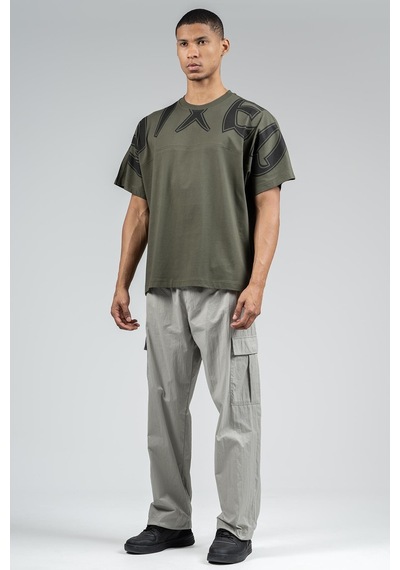 Maraton Sportswear Oversize Erkek Bisiklet Yaka Kısa Kol Basic Haki T-shirt 23246-haki