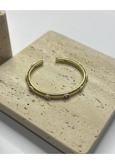 Gold Baget Zirkon Taşlı Vintage Kelepçe Çok Renkli