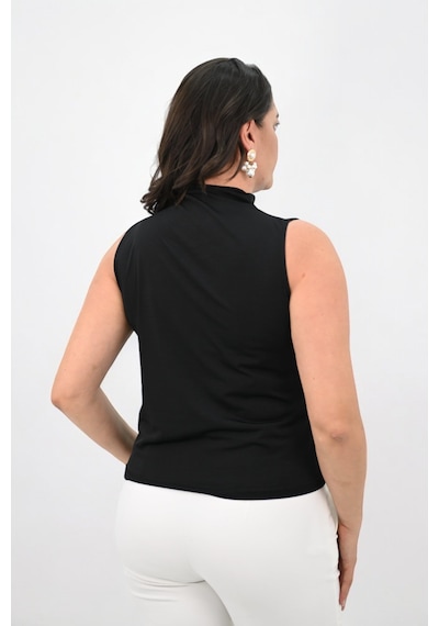 Kadın Büyük Beden Drape Detaylı Dik Yaka Bluz 1851-25 001