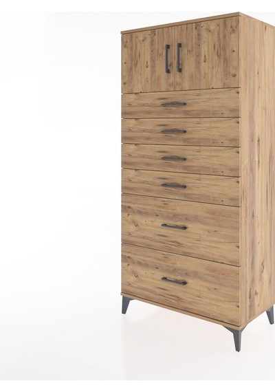 Hyperion Dolap Tek Raflı 6 Çekmeceli 2 Kapaklı 88x44x182 Çam-çam Çam