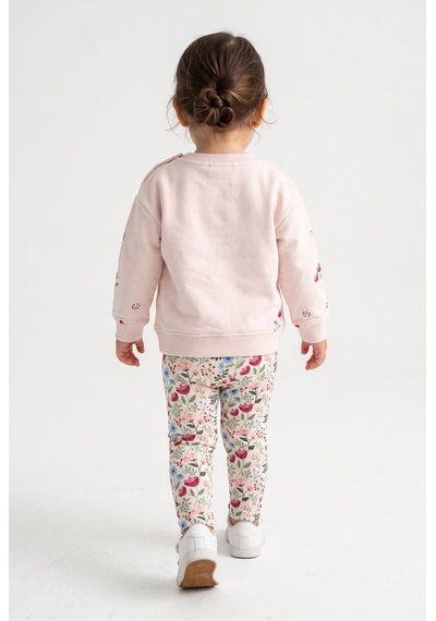 Minipomes 1-4 Yaş Kız Bebek Flover Garden Ribana Taytlı Sweat Takım Pembe