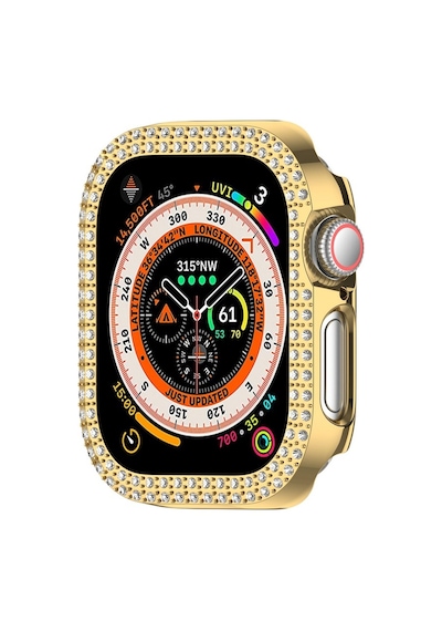 Apple Uyumlu  Watch  10. Nesil 46mm Parlak Taşlı 360 Tam Koruma Kapak Kılıf