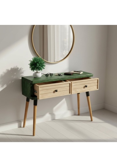Mobenta Stria Entry: Modern Masif Dresuar 2 Çekmeceli Antre Konsolu - 120x31 Ye-bz Yeşil-krem