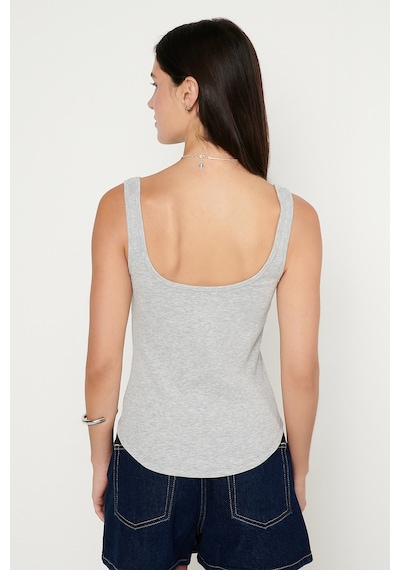 AC&Co / Altınyıldız Classics Kadın Grı Melanj Pamuklu Kaşkorse Yumuşak Dokulu Slim Fit Dar Kesim Bisiklet Yaka Esnek Body Gri Melanj